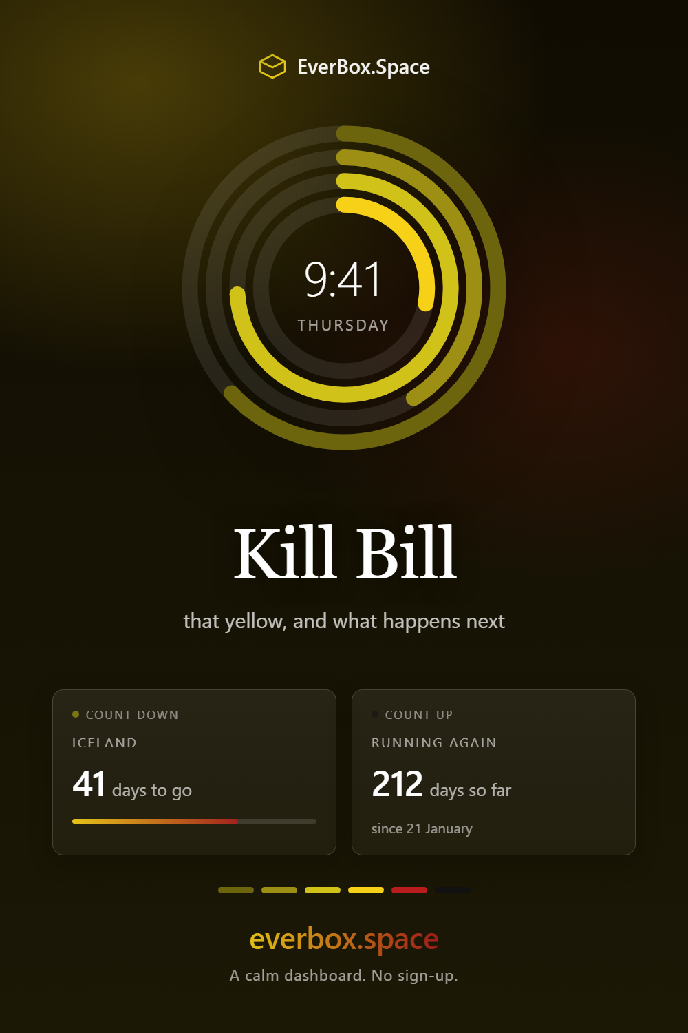 EverBox.Space dashboard in the Kill Bill theme — that yellow, and what happens next